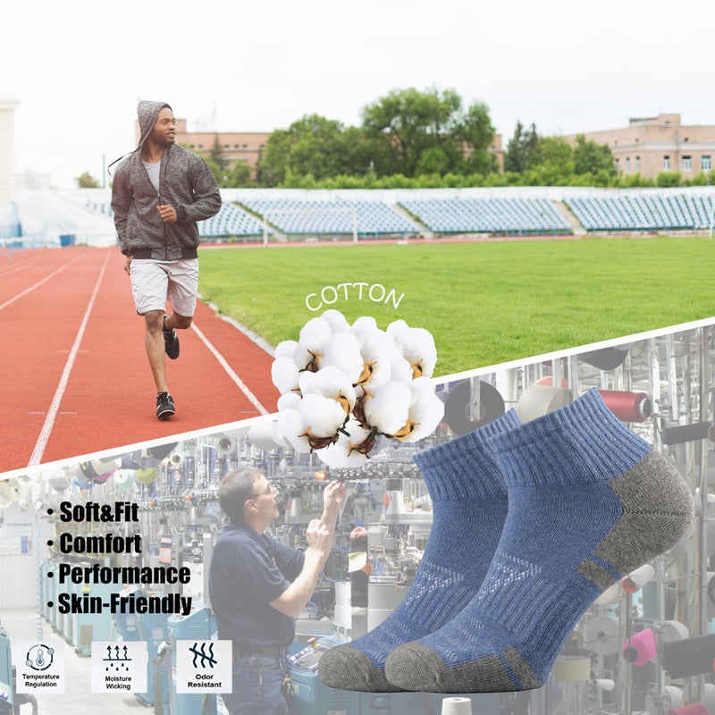 Ortis Low Cut Quarter Socks for Men Cotton Cushion Moisture Wicking Mesh Ventilating Running Training(Denim L) - Image 4